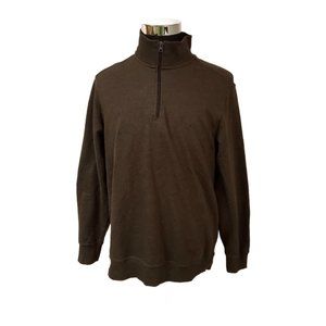 Dockers Mens Large Black Coffee Fleece 1/4 Zip Long Sleeve Logo Sweater